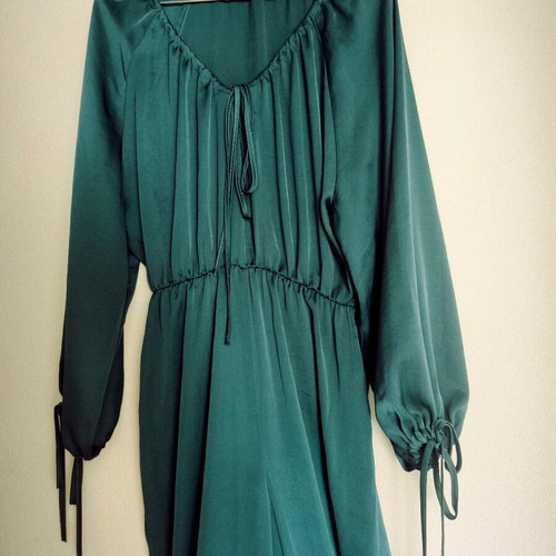 Zara women's satin jumpsuit green (emerald) size S like new