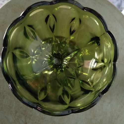 Anchor Hocking vintage Depression Glass footed bowl avocado green
