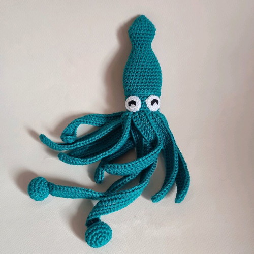 Amigurumi knitted squid doll new, petrol blue