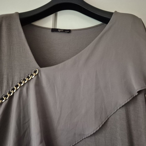 Blouse gray-beige elastic with gold detail and ruffle
