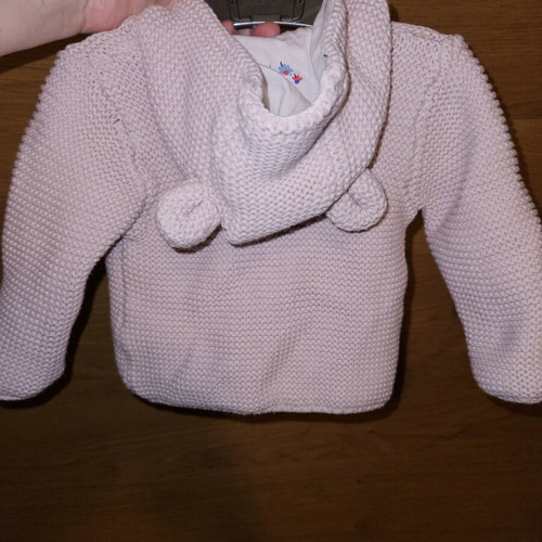 Baby cardigan thick 3-6 months like new, pink with ears on hood