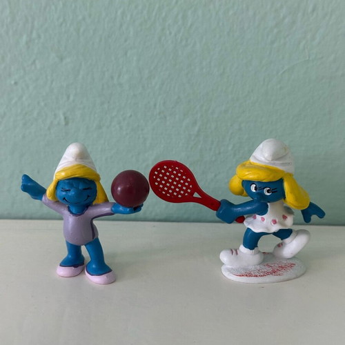 Schleich collectible Smurfette figures Tennis and Gymnast set like new