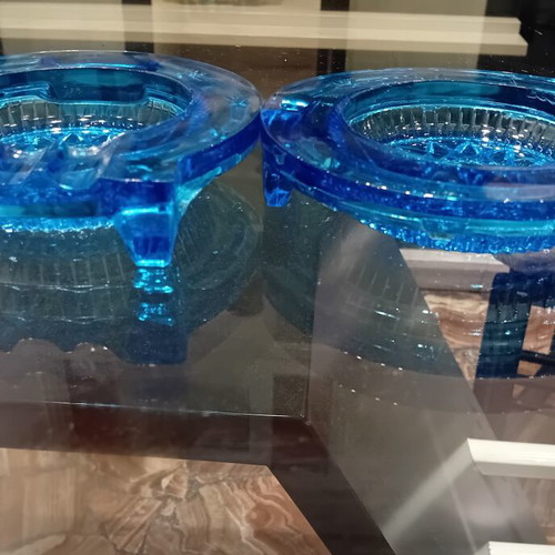 Art Deco glass ashtrays set used, retro 1920-1930