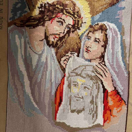 Handmade framed textile painting like new, 0.49x0.34 m
