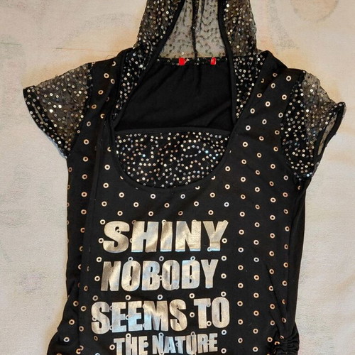 Shiny top black with gold details, like new, size S