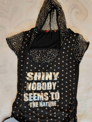 Shiny top black with gold details, like new, size S