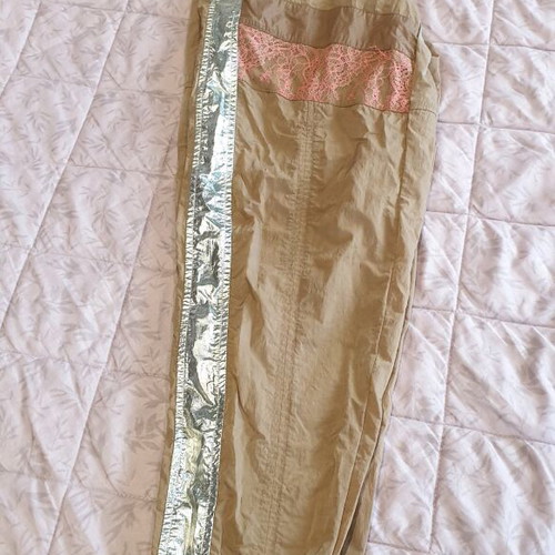 Pinko pants XS beige with silver details and pink lace like new