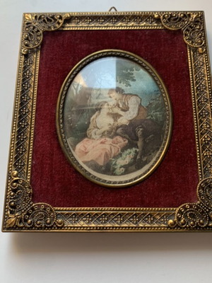 Metal frame with velvet used, romantic fabric print 1950