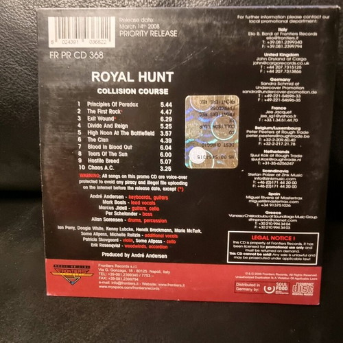Royal Hunt Collision Course promo CD used, metal
