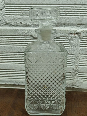Vintage Glass Decanter with Embossed Geometric Design used