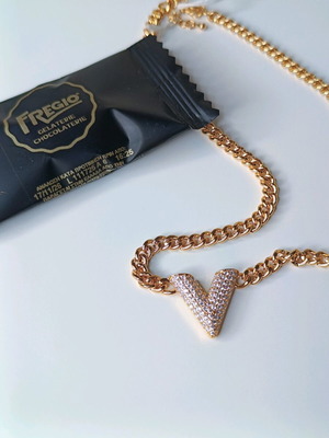 Gold Tone V Necklace with Cubic Zirconia, new, hypoallergenic