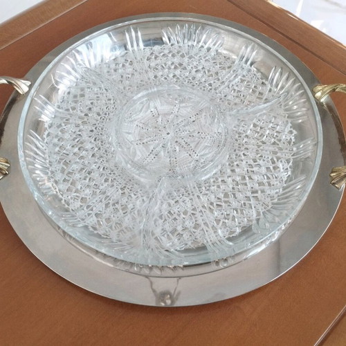 Serving tray orneviere inox 18/10 and 24K gold like new