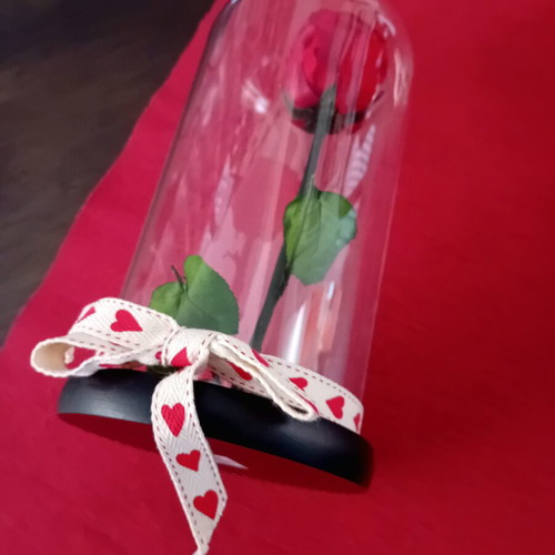 Eternal rose in glass dome with wooden base, like new