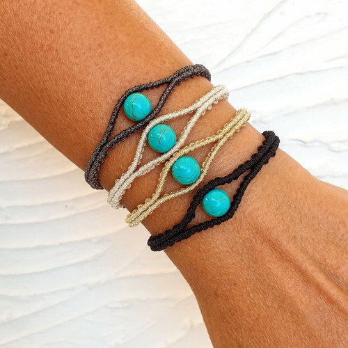 Women's eye outline bracelet metallic handmade with turquoise haolite new