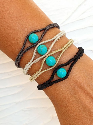 Women's eye outline bracelet metallic handmade with turquoise haolite new