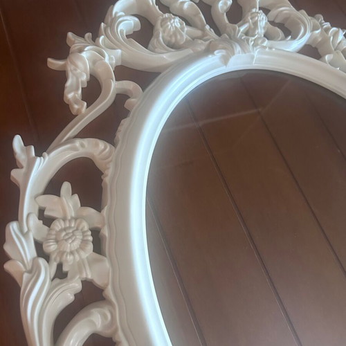 Vintage oval ornate white mirror frame like new