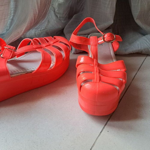 Fiore Collection platform sandals used, coral, size 39