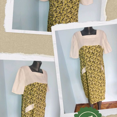 Burda dress used, vintage green combined, XL-2XL