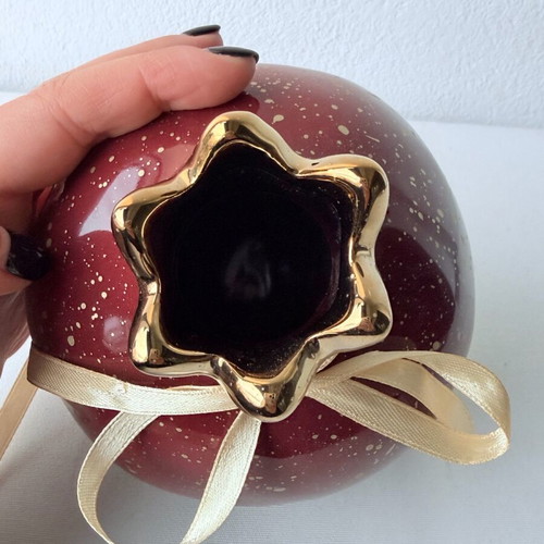 Ceramic pomegranate charm with ribbon like new, suitable for gift
