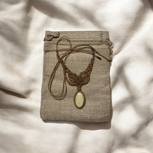 Statement macrame necklace choker with brass beads and vintage element new