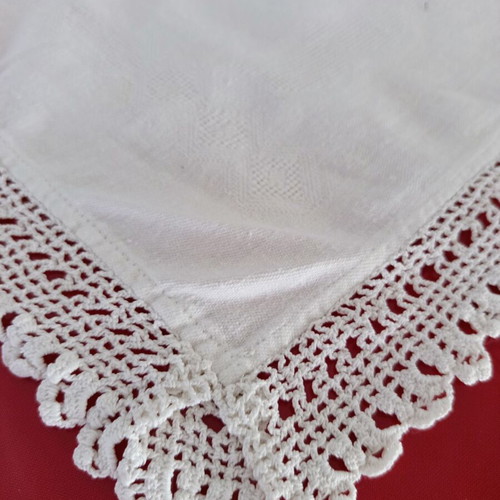 Handmade white tablecloth with thick crochet lace, like new
