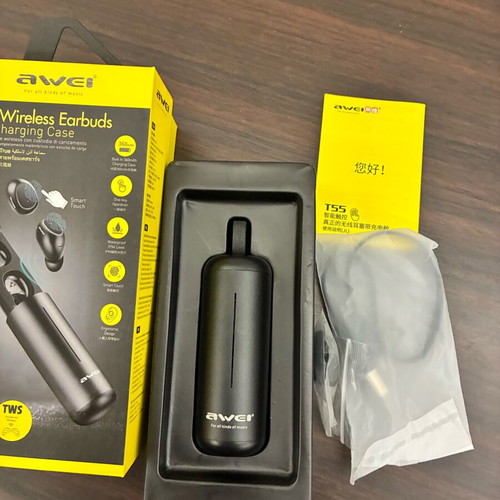 Awei T55 True Wireless Earbuds used with all accessories
