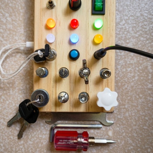 Wooden Busy Board Montessori with LED Lights and Tools new