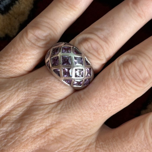 Vintage Handmade Ring with Amethyst Size 56-59, Silver 925