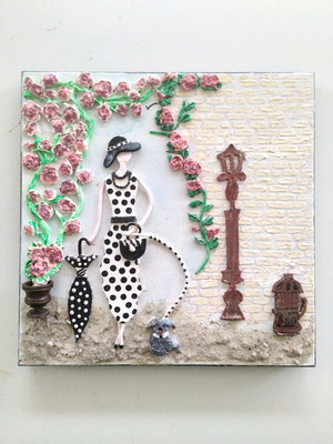 Χειροποίητο κάδρο Mixed Media Art 30x30 εκ. με ανάγλυφα στοιχεία 3D