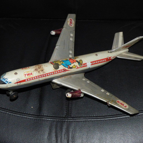 Tin airplane TWA Japan used, vintage, non-working