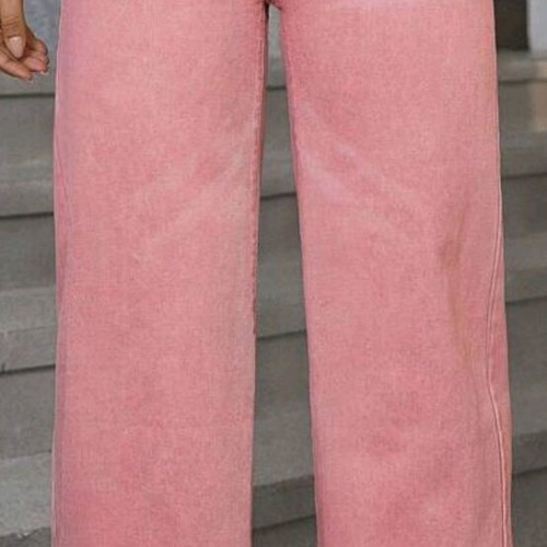 Pink Shein bell-bottom pants like new, denim style