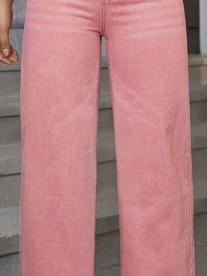 Pink Shein bell-bottom pants like new, denim style