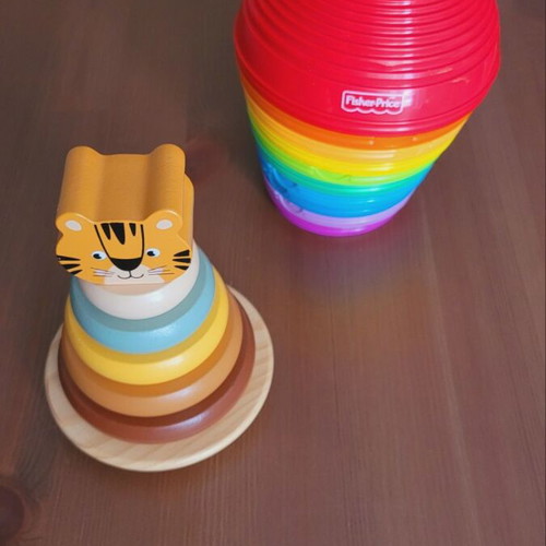 Fisher-Price Building Cups and Wooden Stacking Rocking Pyramid Safari like new