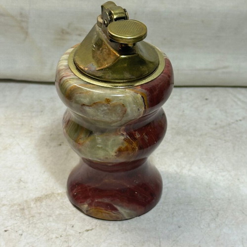 Vintage table lighter made of onyx with brass mechanism used