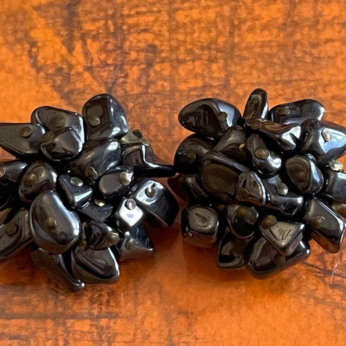 Large earrings with hematite vintage clip like new