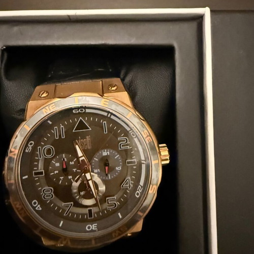 Visetti men's watch new with black strap and rose gold crown