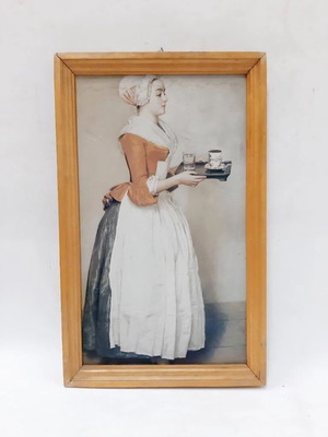 Vintage framed reproduction Dziewczyna z filiżanką czekolady by Jean‑Étienne Liotard like new