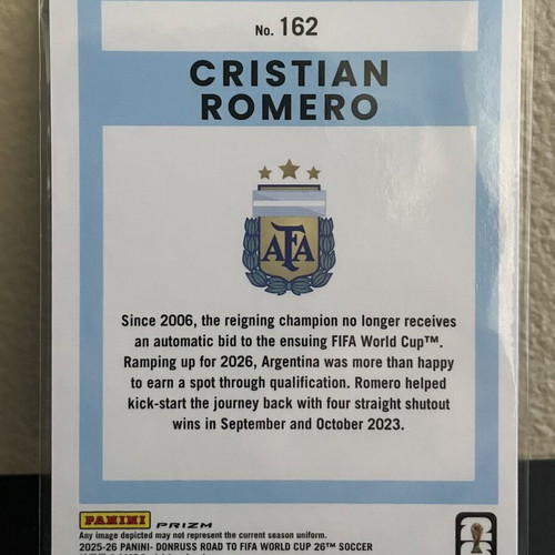2025-26 Panini Donruss Optic Road to World Cup Cristian Romero Argyle #162 card like new