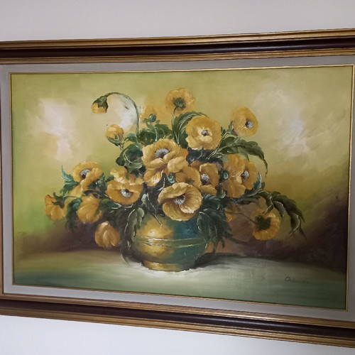 Oil painting with vivid colors on canvas 117×82cm with double wooden frame