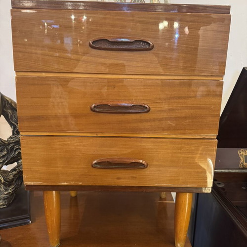 Nightstand with 3 drawers mid century vintage, 67 cm height used