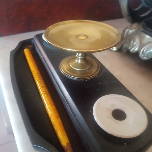 Vintage desk set used with inkwell stand and collectible pencil