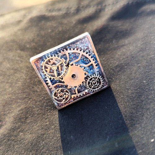 Steampunk ring stainless steel new, blue and silver