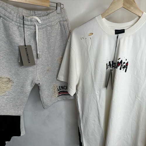 Balenciaga shorts and shirt set new, white and grey