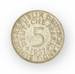 German silver coin 5 Mark 1957 used