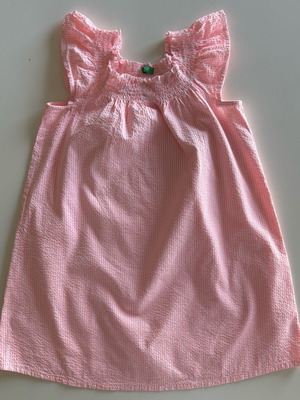 Benetton Girls' Dress 8-9 Years 140 cm like new, pink with white stripes