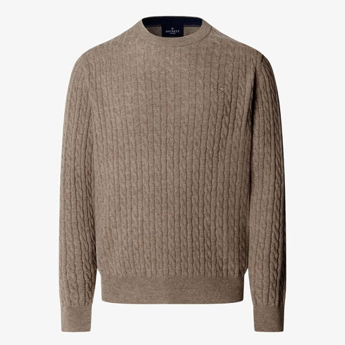 Hackett London Cable Crew Lambswool Pullover new, beige, sizes L/XL