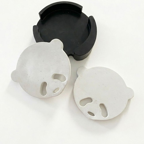 Minimal Cement Panda Coaster Set with Base made to order