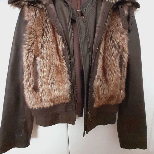 Benetton leather jacket used, brown
