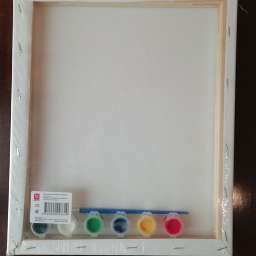 Painting canvas new with brush and six colors 25x30 cm