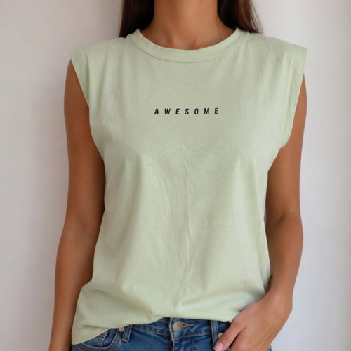 Terranova blouse XS used, light green with "AWESOME" print